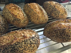 Seeded sourdough, featuring a coating of white and dark sesame seeds outside and toasted sunflower, toasted sesame and flax seed inside.